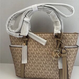 Michael Kors Sullivan Camel ShimmeSignature Logo Top Zip Small Tote Bag MK Color